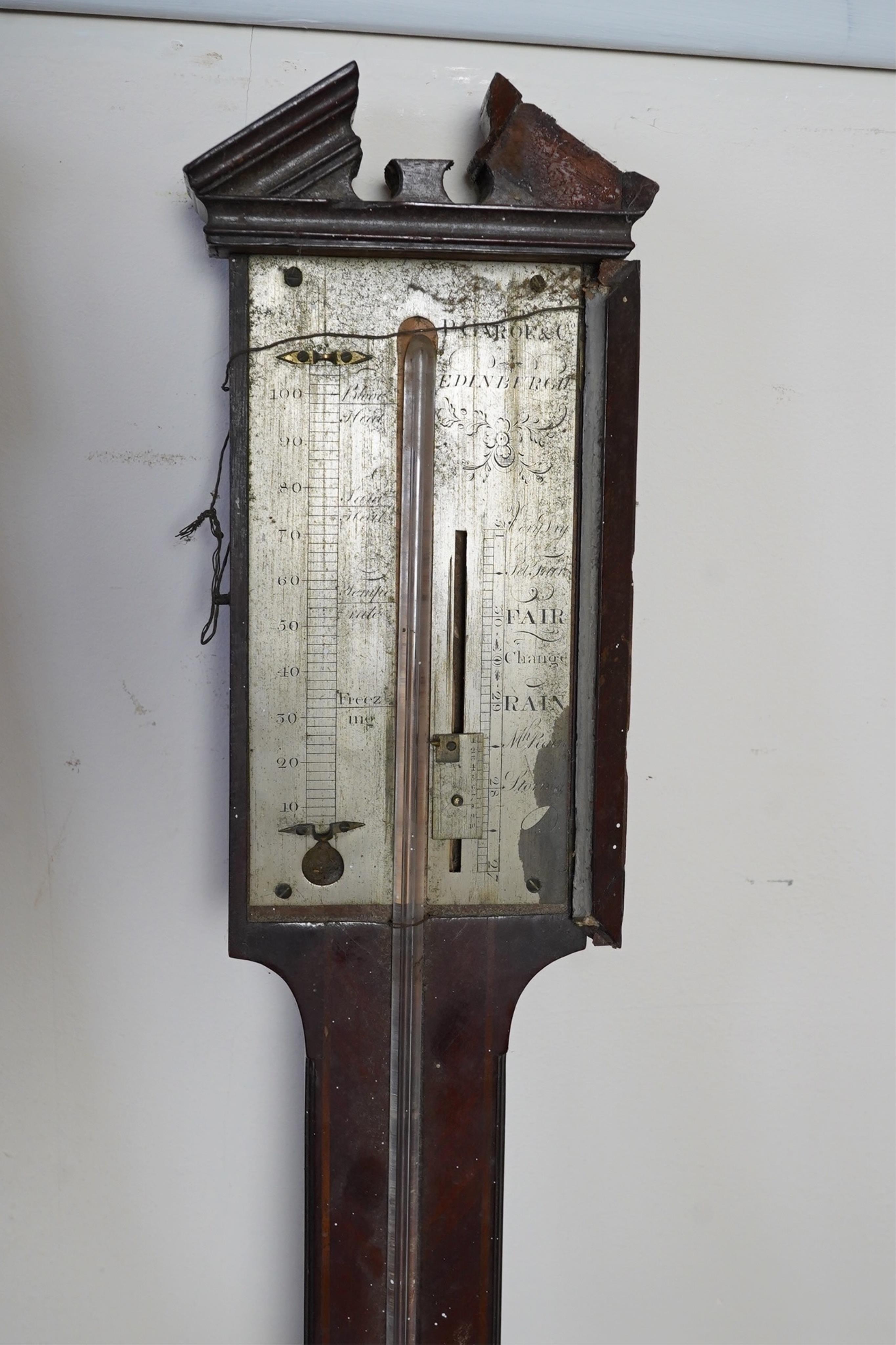 A George III mahogany stick barometer signed Garoe & Co. Edinburgh